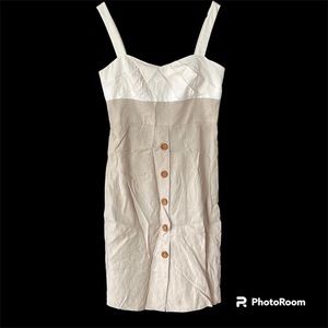 Diane Von Furstenberg White and Beige Button-Front Midi Dress